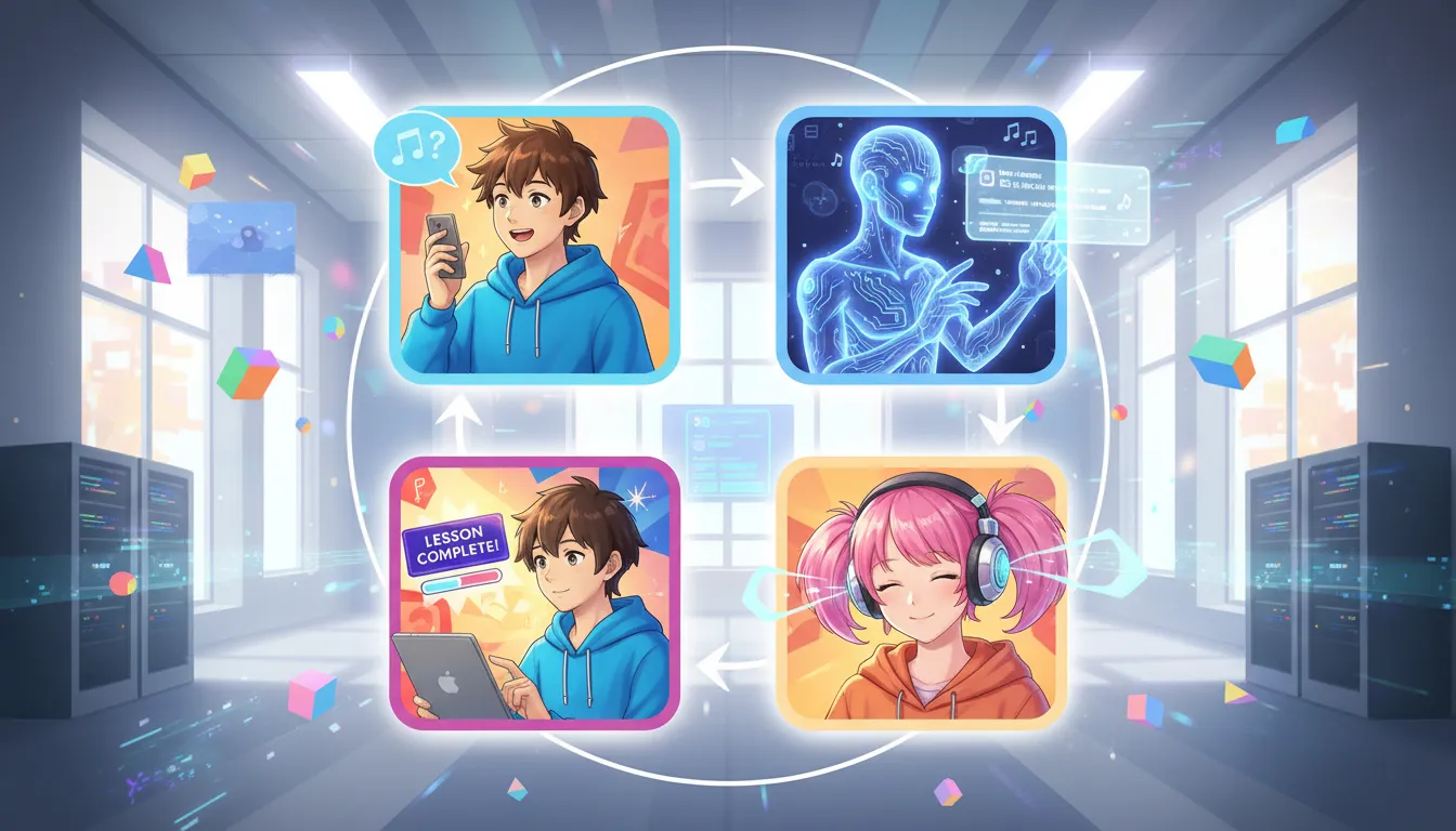 Speak, get corrected, listen, finish the lesson, start the next one.